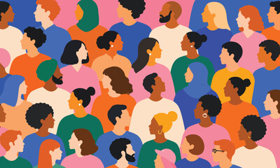 Obraz premium Colorful diverse people crowd abstract flat vector illustration