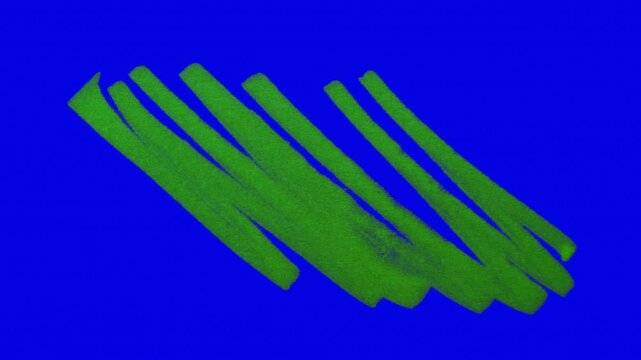 Narrow diagonal highlighter marker lines animated on blue chromakey background. Naturally optically captured with camera with organic stroke movement and translucent ink texture