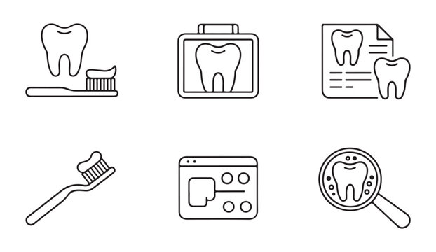 Toothbrush with toothpaste and tooth icon line art for dental hygiene and oral care vector.