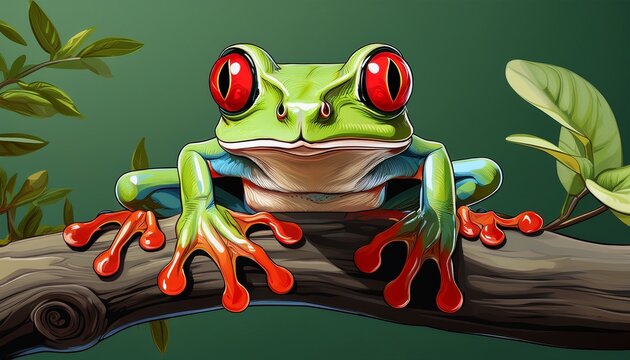 find a red eyed tree frog illustration image for your design projects green frog on branch art