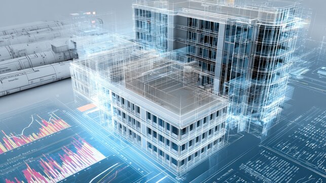 Architectural building blueprint concept 3 d render