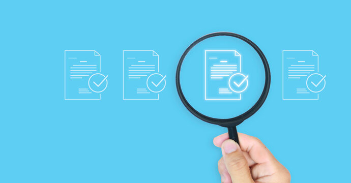 Quality control, compliance review, business inspection, task management and workflow optimization in corporate environment. Checklist audit and document verification concept with digital interface
