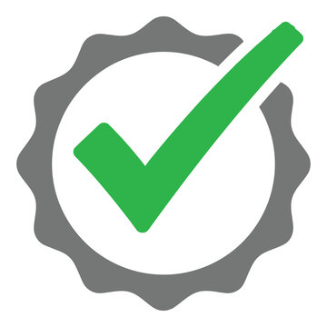Green check mark in a gray seal icon symbol icon