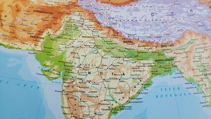 Naklejka premium View of India, officially the Republic of India, is a country in South Asia on a geographical map of Asia