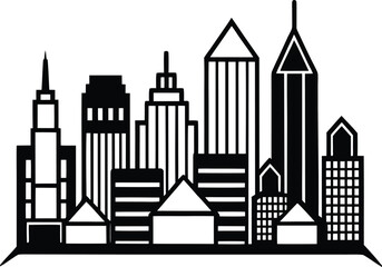 Fototapeta premium Hand-Drawn Metropolitan City Skyline - Modern Urban Skyscraper Line Art