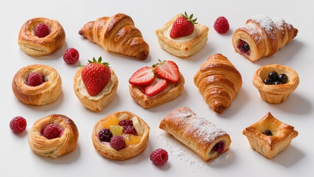 Red berry pastry assortment isolated on white background