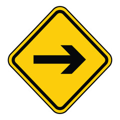 Yellow diamond shaped road sign with black arrow pointing to the right icon © Nur