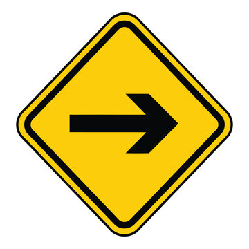 Yellow diamond shaped road sign with black arrow pointing to the right icon