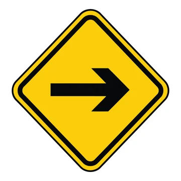 Yellow diamond shaped road sign with black arrow pointing to the right icon