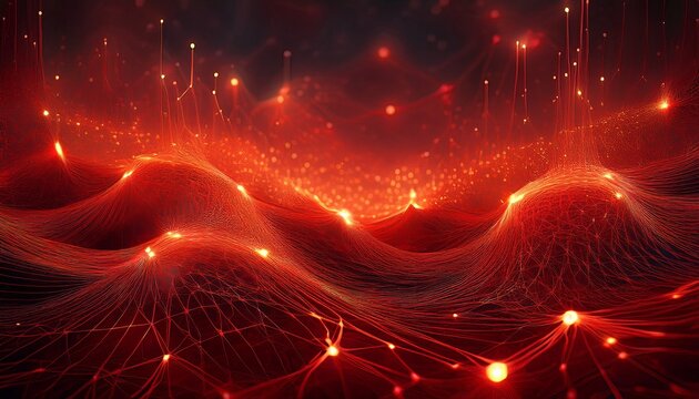 abstract red tech background dynamic network system artificial neural connections digital illustration