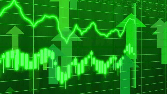 Green Stock Market Growth Chart with Upward Arrows