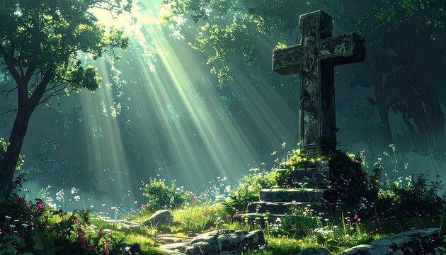 Sunlit stone cross