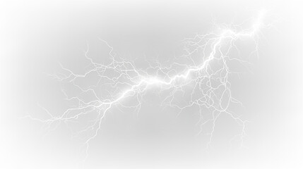 Lightning bolts create a striking effect on a transparent background with grey clouds during a stormy day © Liubov