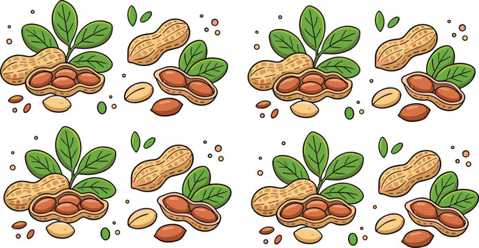 Seamless Peanut Pattern with Leaves and Nuts Hand Drawn Food Background Vector Illustration Design