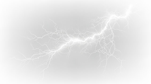 Lightning bolts create a striking effect on a transparent background with grey clouds during a stormy day
