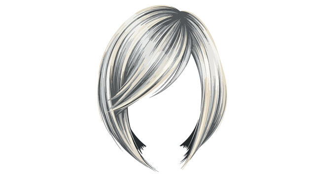 Digitally rendered illustration of a stylized bob haircut featuring asymmetrical bangs and clean lines, ideal for beauty salon branding, hair styling concepts, and fashion design.
