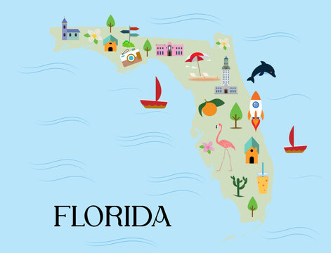 Florida USA landmark cultural symbol illustration map destination adventure attraction