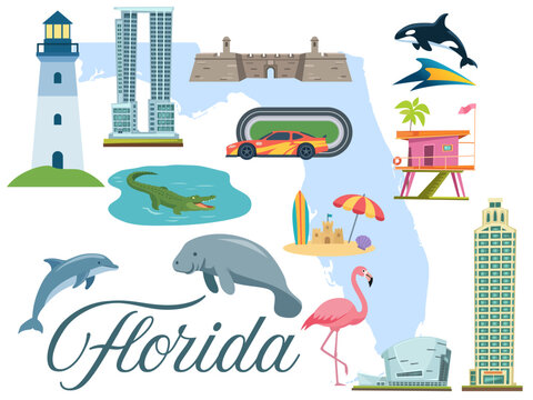 Florida USA landmark cultural symbol illustration map destination adventure attraction