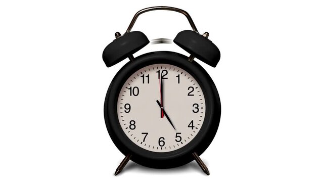 Black Vintage Twin Bell Alarm Clock Ringing at 5 OClock