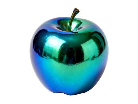 [Transparent Background PNG]Iridescent Metallic Apple Decorative Ornament on White Background
