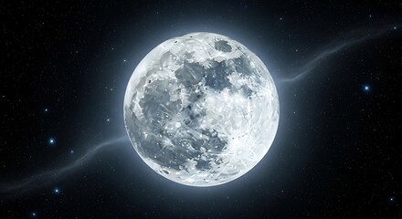 Obraz premium Full Moon Illuminated by Cosmic Glow in Deep Space, Stunning Celestial Night Sky with Nebula Streaks
