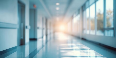 Fototapeta premium Bright Hospital Corridor Modern Interior Design, Light, and Space