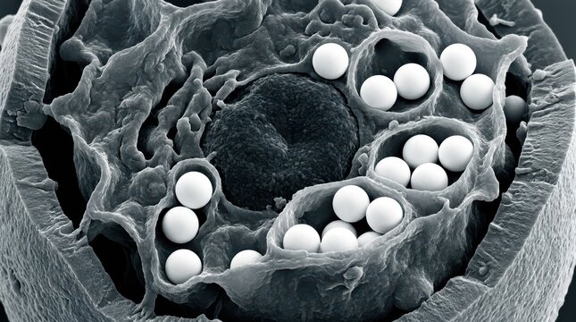Internalized Polystyrene Nanoparticles within Monocyte Cytoplasm Ion-Abrasion Scanning Electron Micrograph Immunology and Toxicology Research