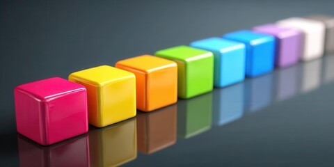 Fototapeta premium Colorful 3D Cubes in a Row on Reflective Surface