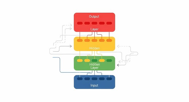 Diagram illustrating the architecture of a multi-layer neural network with input, hidden, and output layers.