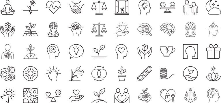 Emotional support and repair icons for mental health awareness