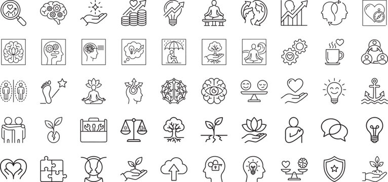 Mental health assessment and improvement icons for psychology and emotional wellness