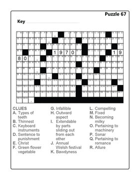 Printable Acrostic Vocabulary Puzzle Game - Brain Teaser Logic Crossword with Word Clues Acrostic Puzzle Vol 4 Puzzle 67