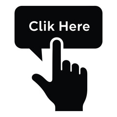 Obraz premium Click here hand icon with speech bubble on white background icon