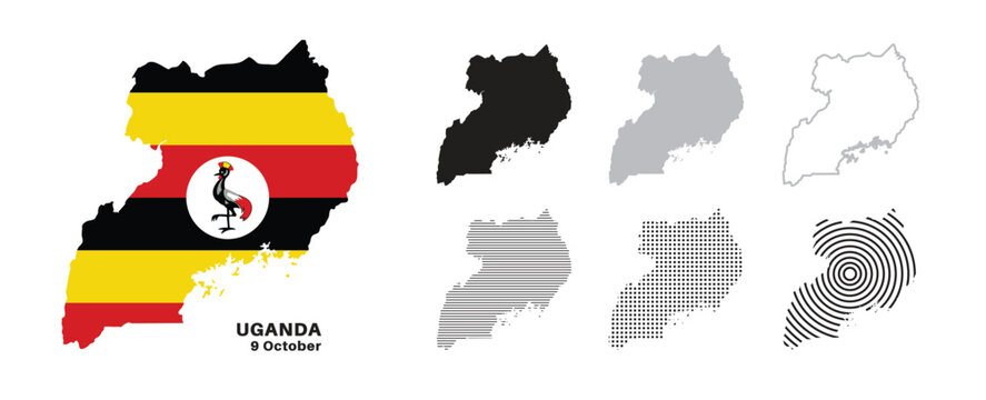 Set of isolated uganda maps. uganda flag overlaid with flag proportions. Maps and traveling around the world