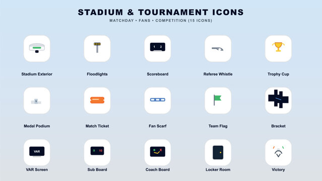 Collection of stadium and tournament icons for various events Vector