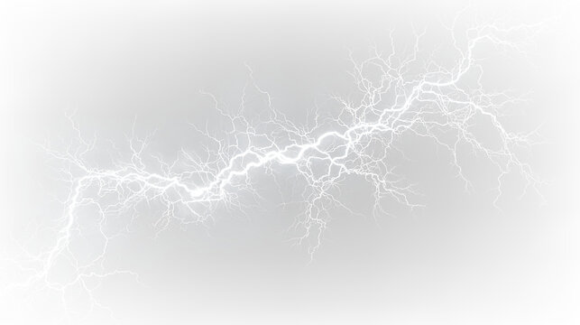Lightning bolt with branching patterns on a transparent background, showing energy in motion during a storm