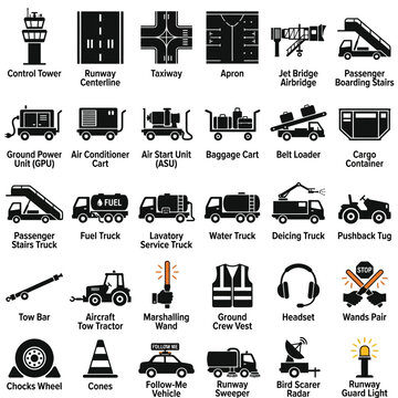 Airport vehicles and equipment icons