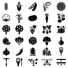 Black farm icons set with fruits and vegetables © Afrain