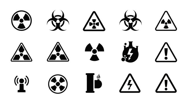 Radiation warning signs and symbols.
