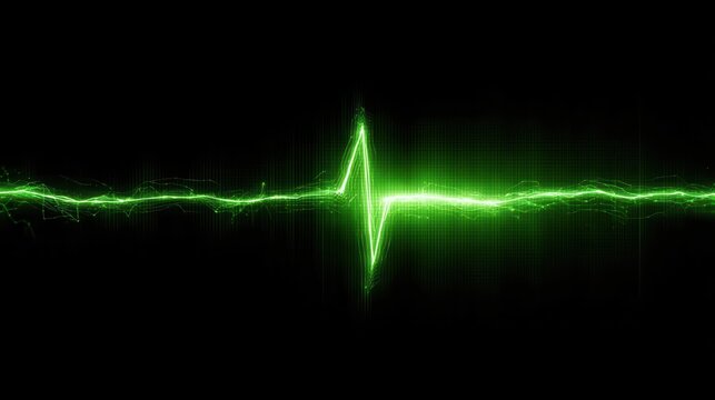 Glowing Green Heartbeat Pulse on Black Background