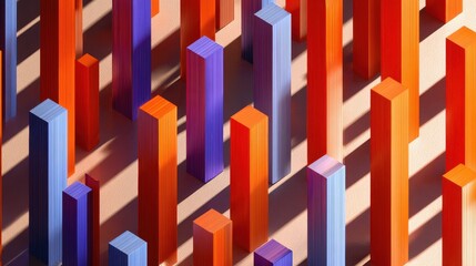 Fototapeta premium Market performance bars, bold 3D columns with clean shadows, 3D illustration.