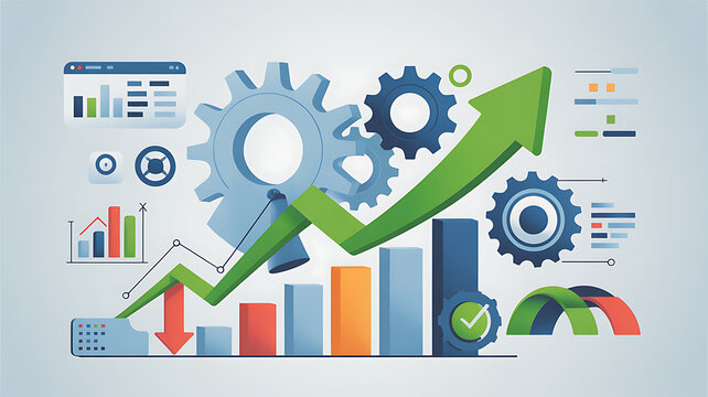 Business performance concept focusing on increasing quality and efficiency, reducing costs, and driving continuous improvement in performance management. 