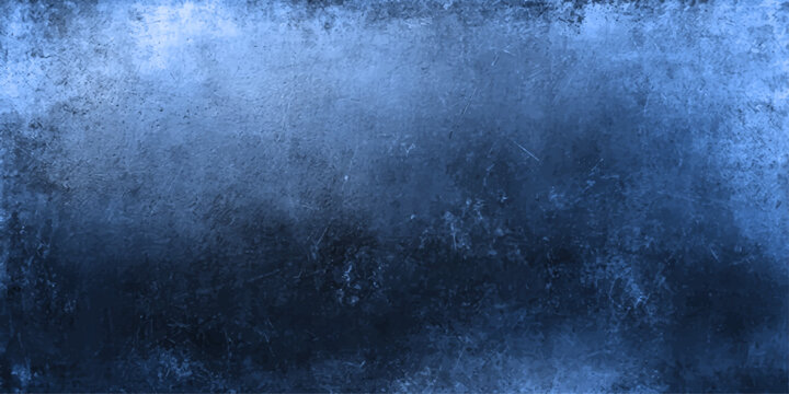 A dark aged blue grunge metal texture with a rough vintage stone pattern on a blank dirty wall backdrop for antique design backgrounds