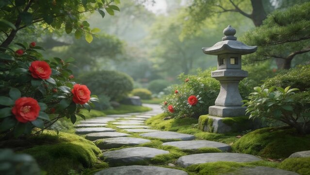 Stone path in a serene garden