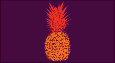 Obraz premium Isolated glowing orange pineapple illustration on a deep purple gradient background.