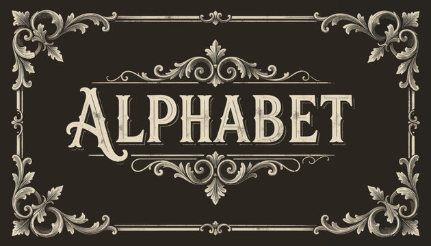 Elegant Vintage Letter Alphabet Framed by Ornate Baroque Scrollwork Design Photograph