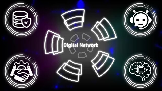 Digital network infographic animation with glowing for artificial intelligence, data security, and business connectivity concepts.