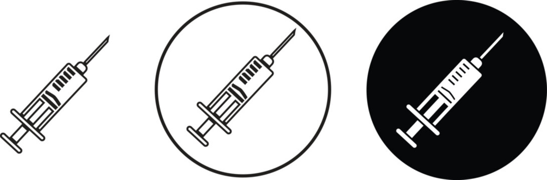 Vaccination icon design for signs, logo, apps. Syringe with vaccine icon. Set of medical syringe icons.