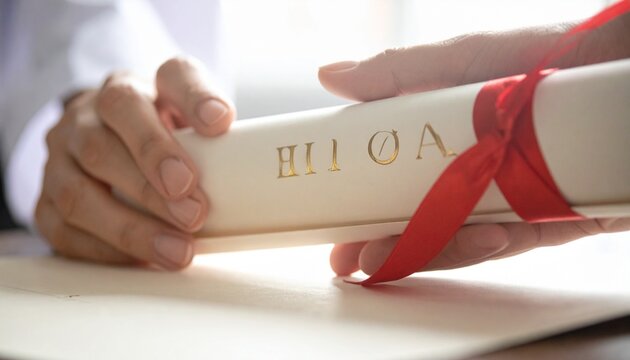 Hands cutting red ribbon on gift box