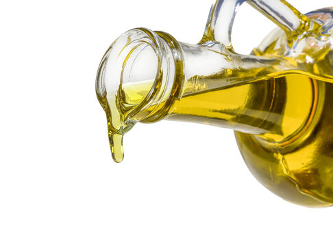 organic olive oil pouring on transparent or white background